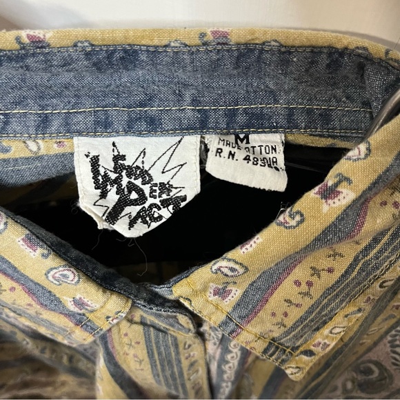 Vintage 90s Sudden Impact Paisley Western Striped Chambray Denim Button Up Shirt - Picture 5 of 5